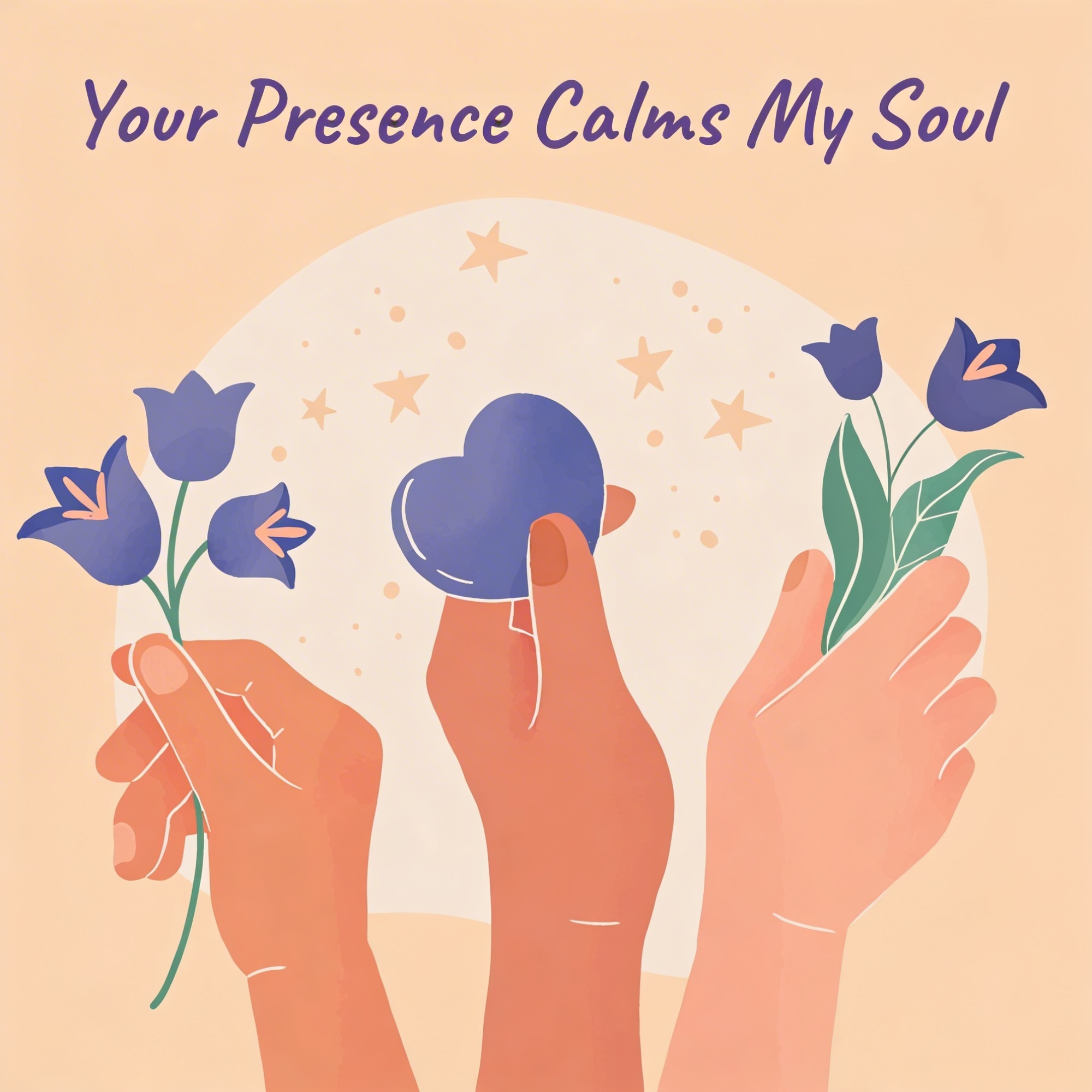 Hands holding flowers and a heart.